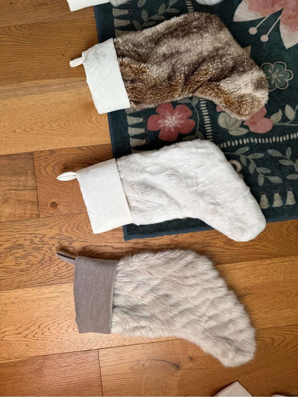 Pottery Barn Faux Fur Christmas Stockings Set of 5 Neutral Cozy Holiday Decor